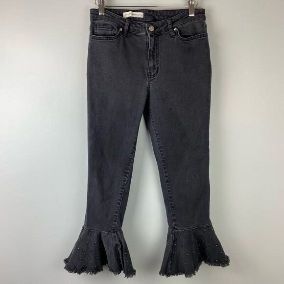 Anthropologie Pilcro Embellished Slim Flounced Flare Crop Jeans Washed Black - Picture 5 of 12